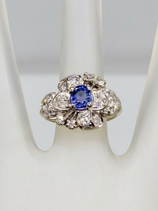 Antique 1940s $5000 1.  50ct Natural No Heat Blue Sapphire Diamond 14k Gold Ring