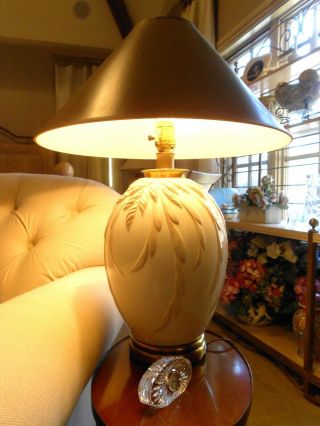 Chapman Lamps Hollywood Regency Ceramic Embossed Taupe Shades