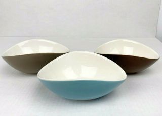 Vintage Set Of 3 Eque Small Serving Bowls Mid Century Modern Blue Brown