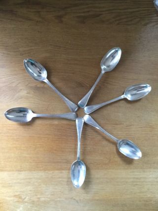 Set Of 6 Silver Old English Thread Table Spoon - Serving Spoon London 1863