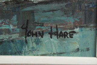 Large John Cuthbert Hare Gloucester MA Maritime Fishing Boat Harbor Oil Painting 6