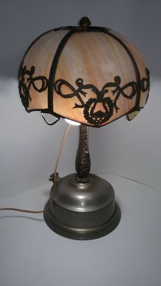 Leaded And Slag Caramel Glass Lamp A G Kaufman Powerlamp Antique Table Lamp