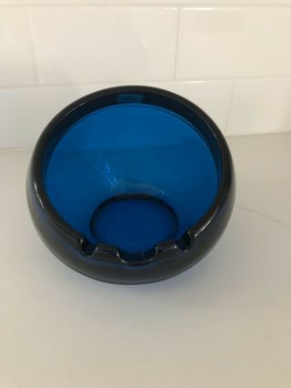 Vintage Viking Mid Century Modern Blue Heavy Glass Orb Ball Ashtray So Special