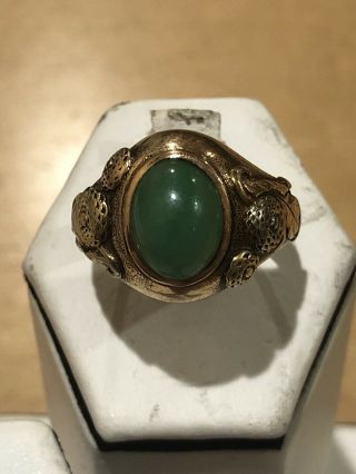Chinese Antique,  Vintage 14k Y/gold Jade Cabochon Man’s Ring Finger Size 10 1/4