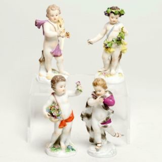 Group Of Four (4) Antique Meissen Porcelain Four Seasons Figurines 5 ",  19th C