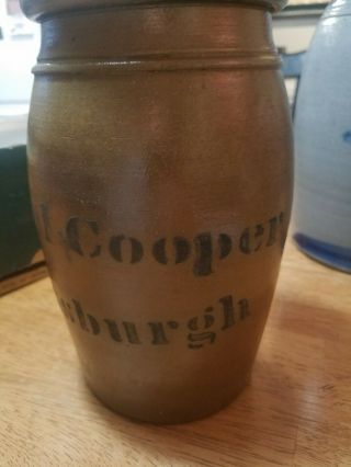 19th Century Stoneware Jar Samuel Cooper Pittsburgh,  Pa