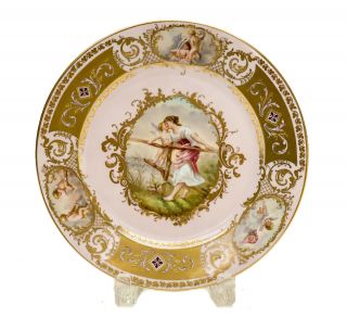 Royal Vienna Hand Painted Porcelain Cabinet Plate Maiden & Cherub,  Circa 1900