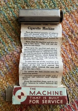 Evans CONCINNUM cigarette machine W/ Box & Instructions Made in England 2