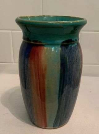 Old Antique Vintage Hull Art Pottery Stoneware Rainbow Vase Art Deco 1920s