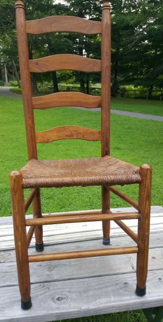 Antique Shaker Style Ladder Back Dining Chairs Rush Woven Seat (6)
