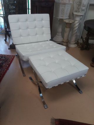 MidCentury Modern Barcelona Style Chair & Ottoman MCM Mies Van Der Rohe 2