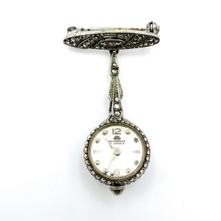 Ladies Vintage Bucherer Ball Watch With Lapel Pin And Marcasite Stones