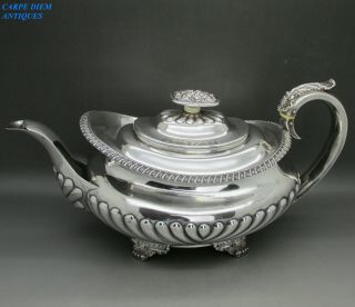 Antique Georgian Good Heavy Solid Sterling Silver Teapot 697g R.  P London 1825