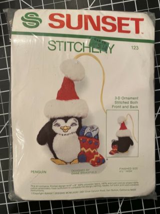 Vintage Jiffy Stitchery Sunset Christmas Ornament Crewel Embroidery Kit Santa 2