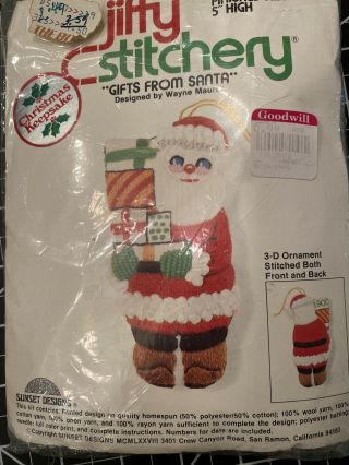 Vintage Jiffy Stitchery Sunset Christmas Ornament Crewel Embroidery Kit Santa 3