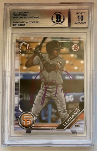 Marco Luciano Signed Auto Autographed 2019 Bowman Rookie Card Bas Graded 10