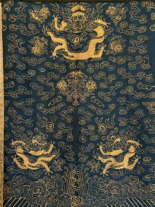 An Large Chinese Qing Dynasty Embroidered Silk Dragon Panel.
