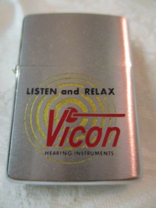 Vintage Zippo Lighter 5 Barrel 16 Hole Brushed Steel Advertising Vicon Hearing