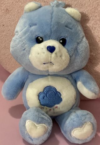 2002 Care Bear Plush Grumpy Bear 10 " Vntg Sad Cloud Pink Heart
