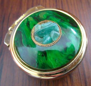 Vintage Zenith Faux Malachite And Green Agate Butane Gas Lighter Round Mineral