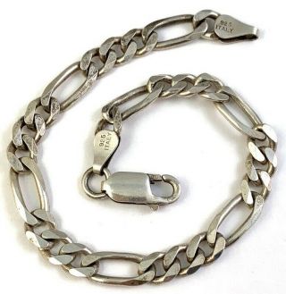 Vintage Heavy Sterling Silver Bracelet Figaro Chain 8 Grams 7” Long 925 Italy