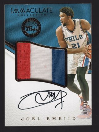 2016 - 17 Panini Immaculate Joel Embiid 3 Color Patch Autograph 1/35 76ers