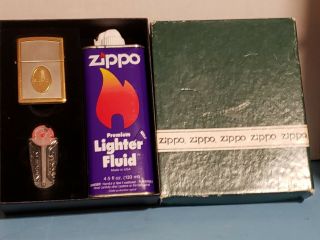 Vintage Two Toned Gold Stainless Zippo Lighter Personalized M.  L.  F.  T.  Great Cond.