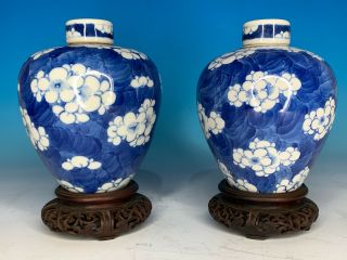 Pair Chinese Early Republic Period Blue And White Porcelain Antique Cover Jars