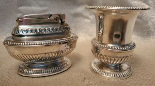 Ronson Silver Plated Queen Anne Table Lighter And Ronson Cigarette Cup