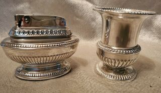Ronson Silver Plated Queen Anne Table Lighter And Ronson Cigarette Cup 2