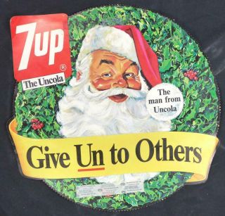 Vintage Christmas Diecut Santa 7UP Advertising Sign 13 1/2 Inches Store Display 2