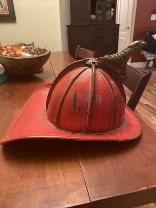 Antique Cairns & Brother Leather Fire Helmet Red - Early - Eagle