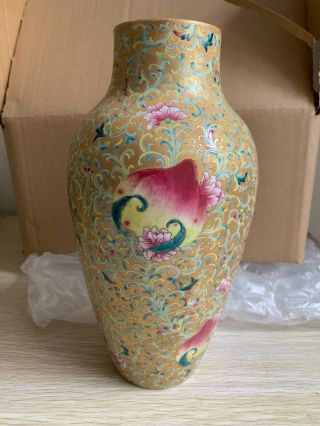Antique Chinese Famille Rose Porcelain Peach Golden Vase Red Mark Age Unknown