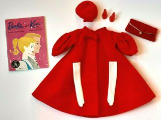 Vintage Barbie Red Flare Coat Outfit - Gloves - Shoes - Purse - Hat - Booklet