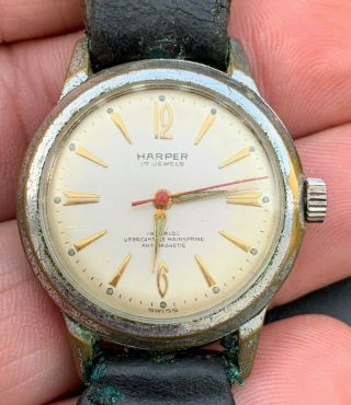 Vintage Harper 17j 17 Jewel Incabloc Antimagnetic Swiss Watch Mens Wind Up