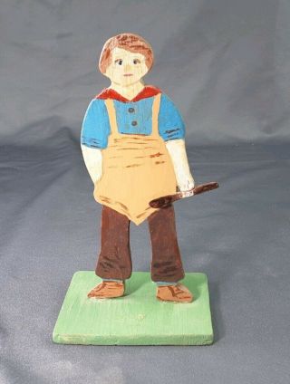 Folk Art Wooden Boy Cook With Spoon Figural Vintage/antique Hand Painted 1940 