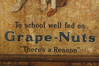 Antique Tin Lithograph GRAPE NUTS Cereal Advertising Sign w/ Saint Bernard Dog 5