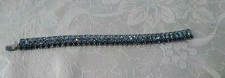 Vintage Weiss Bracelet 3 Row Blue Rhinestones 1/2 " Wide