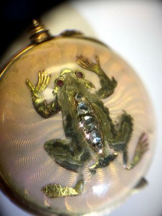 Adorable Antique 18k Gold Enamel Rose Cut Diamond Frog Pink Enamel Watch