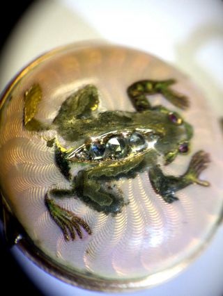Adorable Antique 18K Gold Enamel Rose Cut Diamond Frog Pink Enamel Watch 4