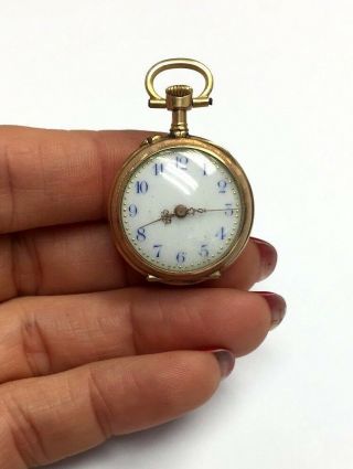 Adorable Antique 18K Gold Enamel Rose Cut Diamond Frog Pink Enamel Watch 6
