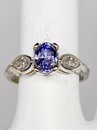 Antique $5000 2ct Natural Ceylon Blue Sapphire Diamond 14k White Gold Ring