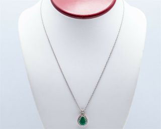 Antique 1950s $5000 3.  50ct Pear Cut Colombian Emerald Diamond 14k Gold Necklace