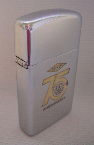 Vintage 1972 Slim Zippo Lighter Dow Chemical 75th Anniversary