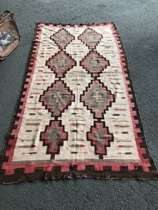 Antique Navajo Rug Red Large Native American Weaving Blanket 108”x 56” Bow