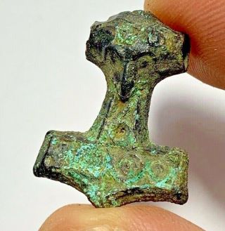 Ancient Viking Bronze Ax Pendant With Head Intaglio Circa 793–1066 Ad 29mm