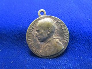 Vintage St Christopher Medal Pope Pius Xii Silvertone Over Brass Heavy Patina