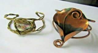 Vintage Brutalist Modernist Brass/copper Strand Mop Art Flower Cuff Bracelet