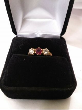 Antique Victorian 14k Ruby Diamond Ring Tcw.  75