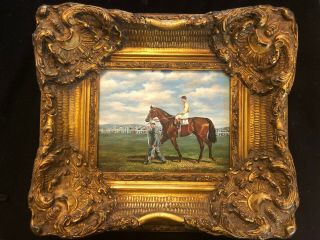Antique Horse Jockey Oil Painting Equestrian